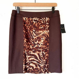 Nue Options Brown Animal Print Panel Skirt Sz S NWT | Fall Workwear Chic